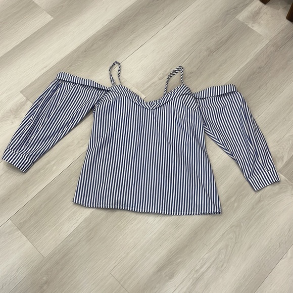 Revolve Brand Bardot Blue and White Striped Top - Picture 1 of 16